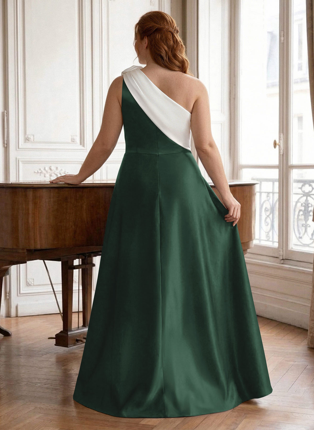 Unique Flower(s) One-Shoulder Overskirt Floor-Length Satin Mother Of The Bride Dresses, product image 62