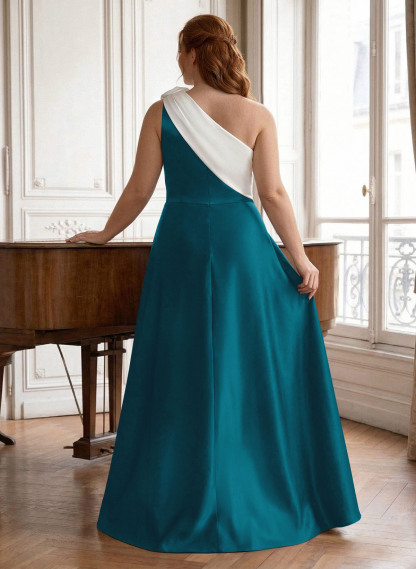 Unique Flower(s) One-Shoulder Overskirt Floor-Length Satin Mother Of The Bride Dresses, product image 20