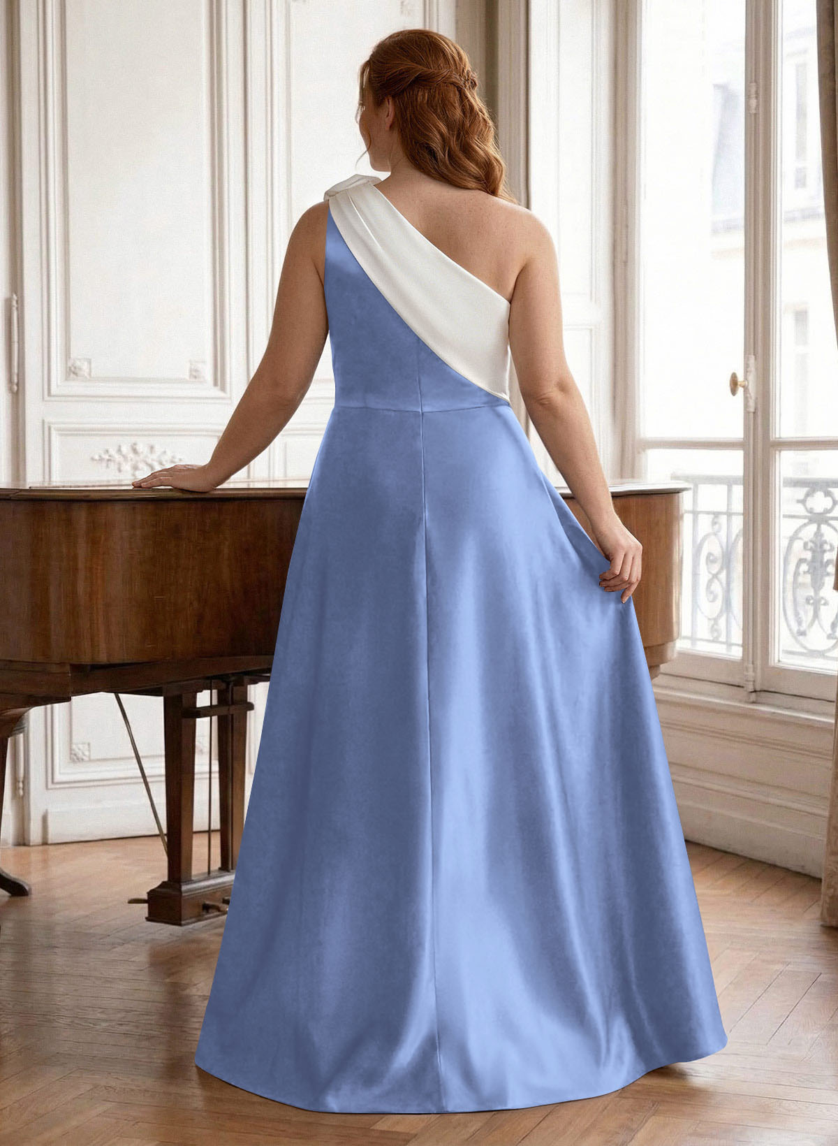 Unique Flower(s) One-Shoulder Overskirt Floor-Length Satin Mother Of The Bride Dresses, product image 26