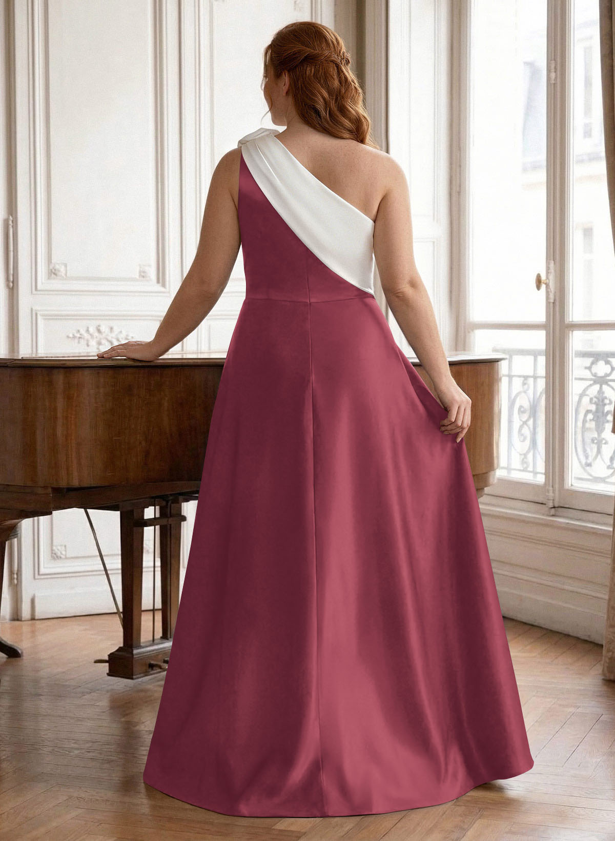 Unique Flower(s) One-Shoulder Overskirt Floor-Length Satin Mother Of The Bride Dresses, product image 56