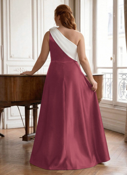 Unique Flower(s) One-Shoulder Overskirt Floor-Length Satin Mother Of The Bride Dresses, product image 56