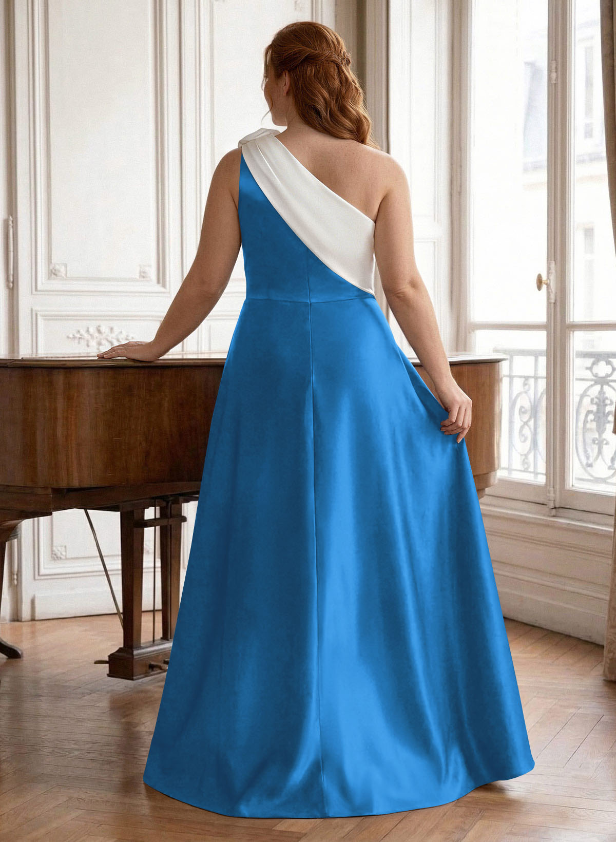 Unique Flower(s) One-Shoulder Overskirt Floor-Length Satin Mother Of The Bride Dresses, product image 24