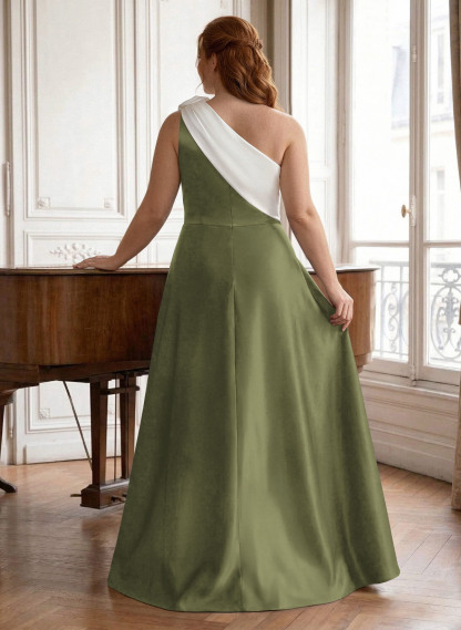 Unique Flower(s) One-Shoulder Overskirt Floor-Length Satin Mother Of The Bride Dresses, product image 66