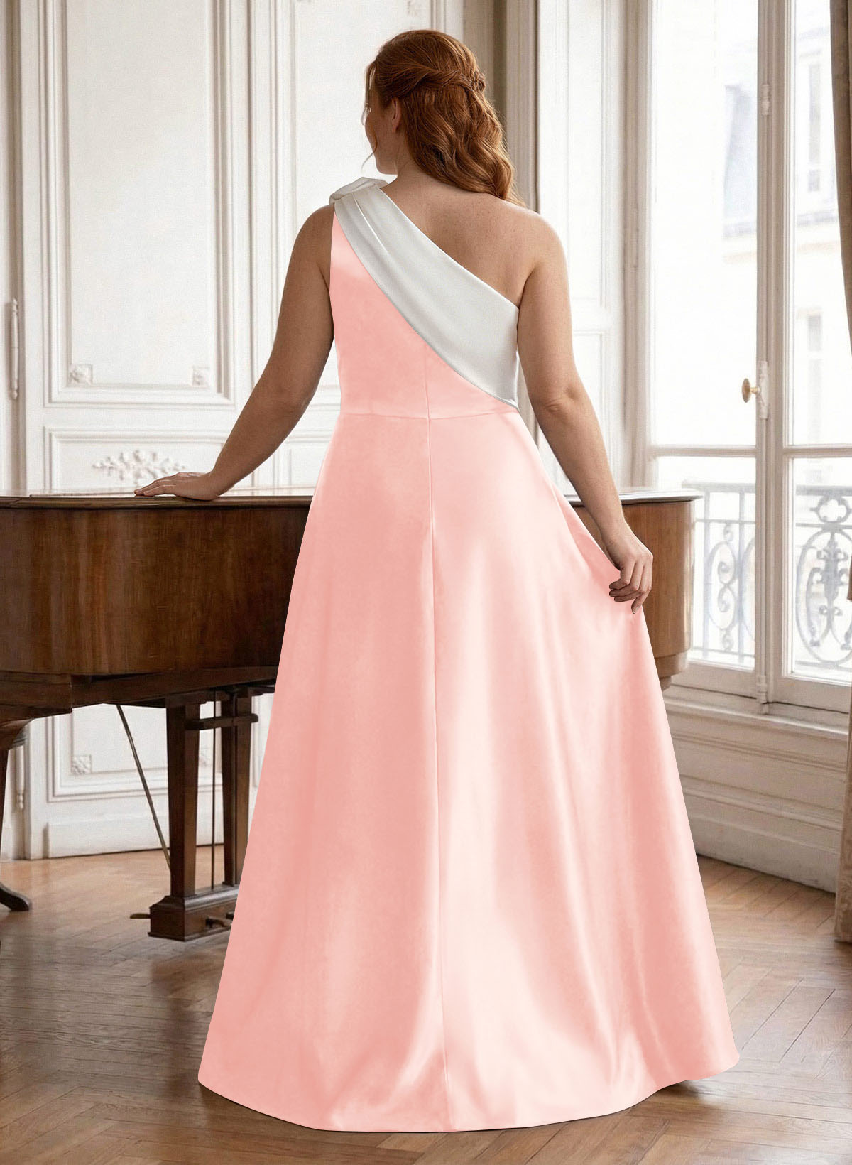 Unique Flower(s) One-Shoulder Overskirt Floor-Length Satin Mother Of The Bride Dresses, product image 36