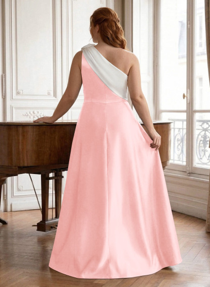 Unique Flower(s) One-Shoulder Overskirt Floor-Length Satin Mother Of The Bride Dresses, product image 40