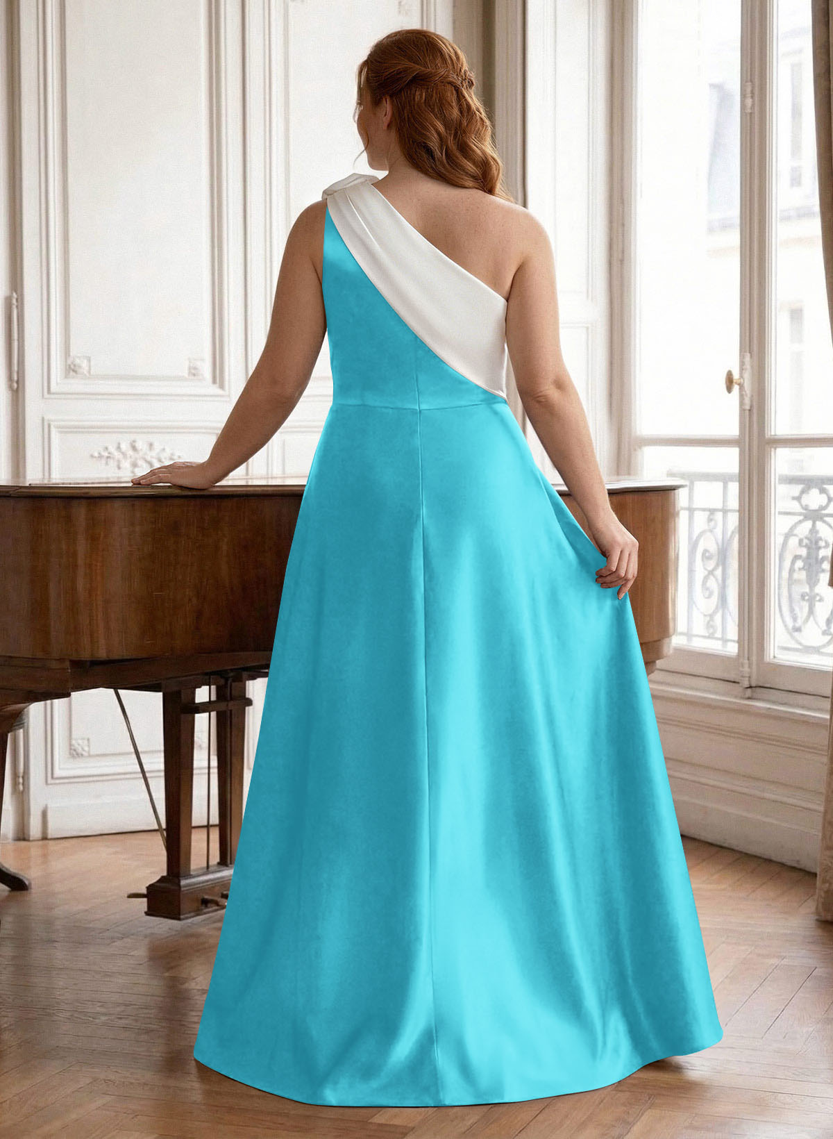 Unique Flower(s) One-Shoulder Overskirt Floor-Length Satin Mother Of The Bride Dresses, product image 22