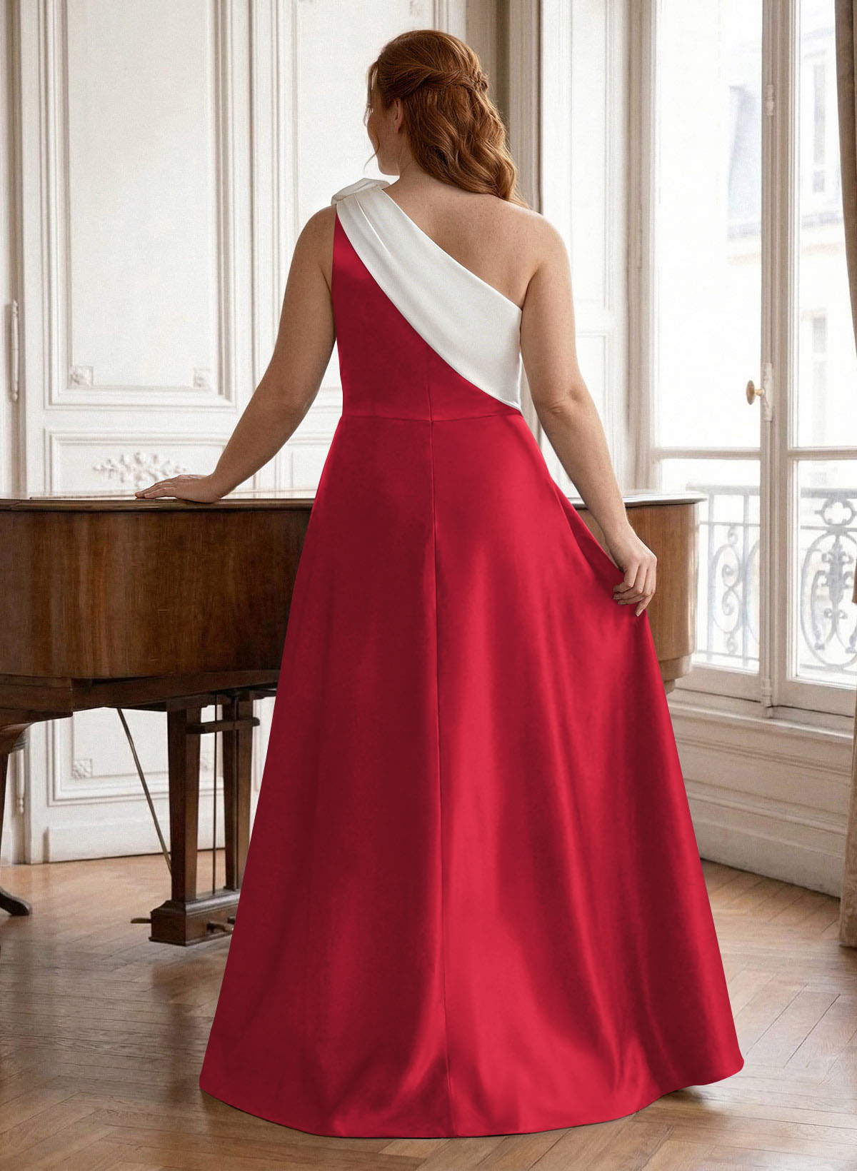 Unique Flower(s) One-Shoulder Overskirt Floor-Length Satin Mother Of The Bride Dresses, product image 48