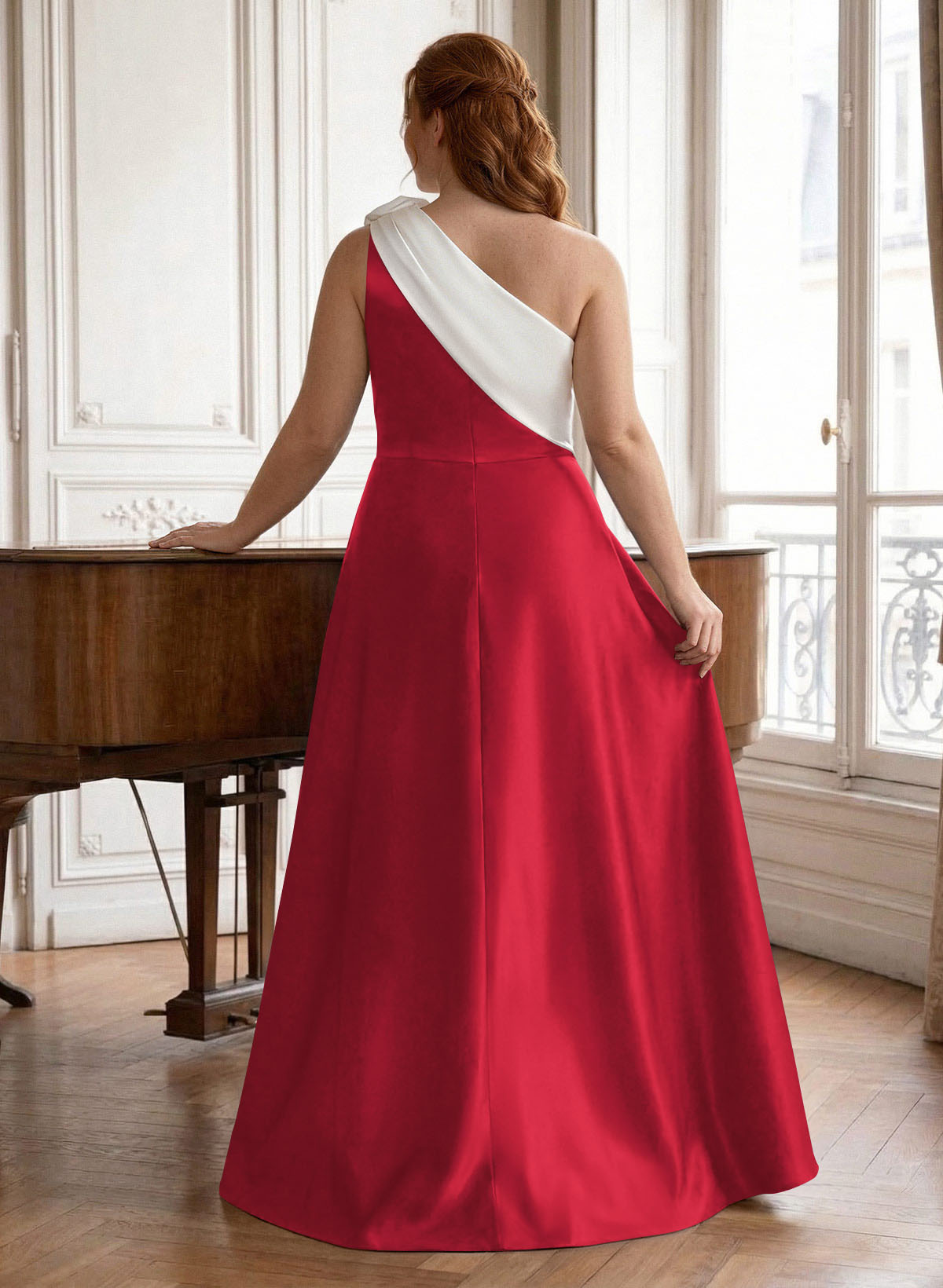 Unique Flower(s) One-Shoulder Overskirt Floor-Length Satin Mother Of The Bride Dresses, product image 48