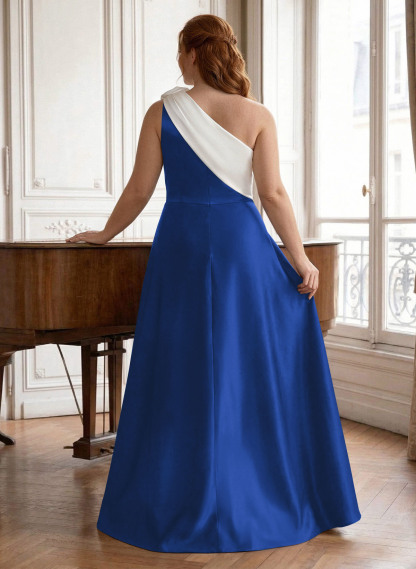 Unique Flower(s) One-Shoulder Overskirt Floor-Length Satin Mother Of The Bride Dresses, product image 10