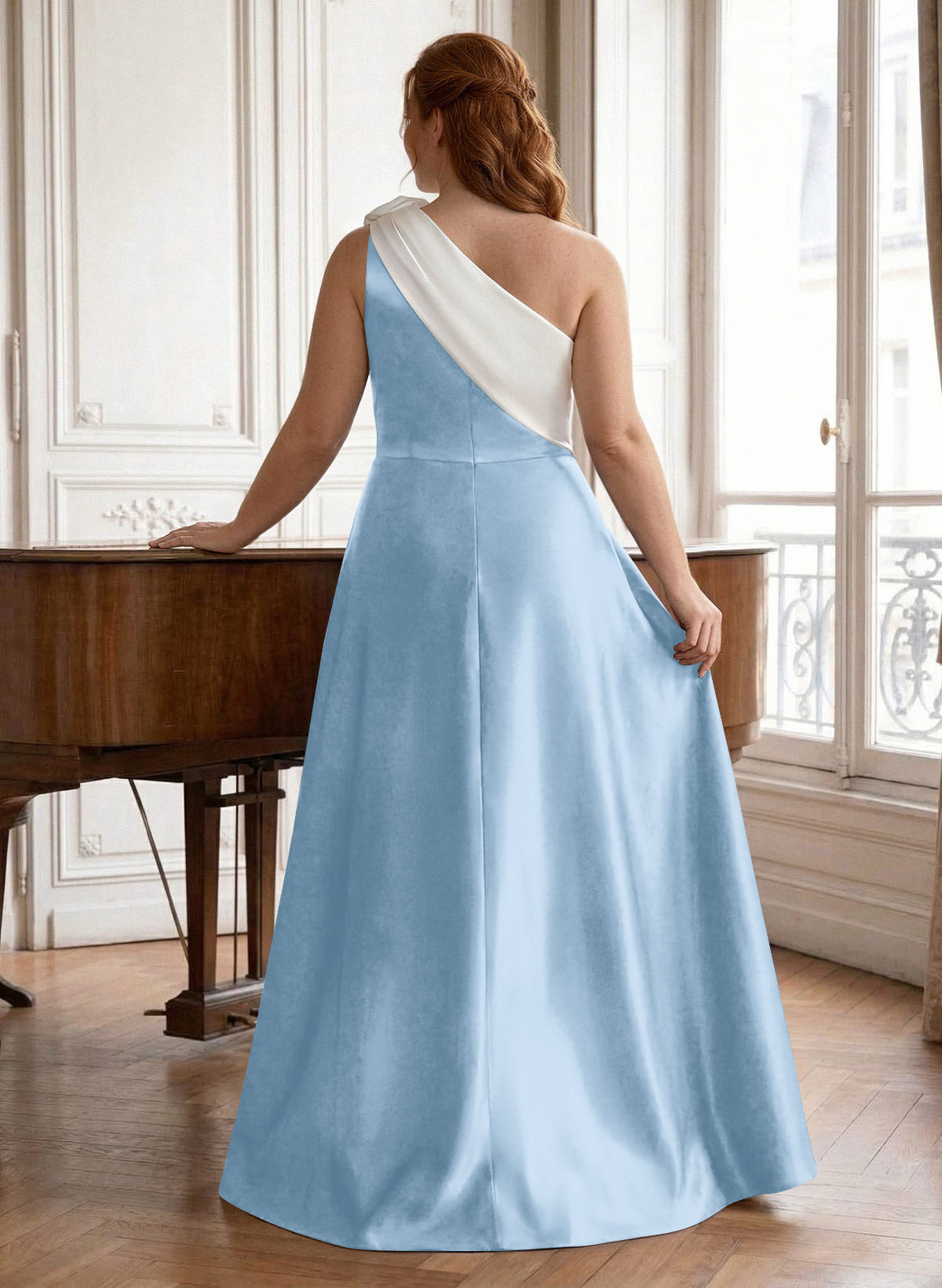 Unique Flower(s) One-Shoulder Overskirt Floor-Length Satin Mother Of The Bride Dresses, product image 18