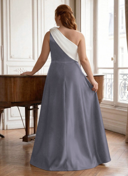 Unique Flower(s) One-Shoulder Overskirt Floor-Length Satin Mother Of The Bride Dresses, product image 14