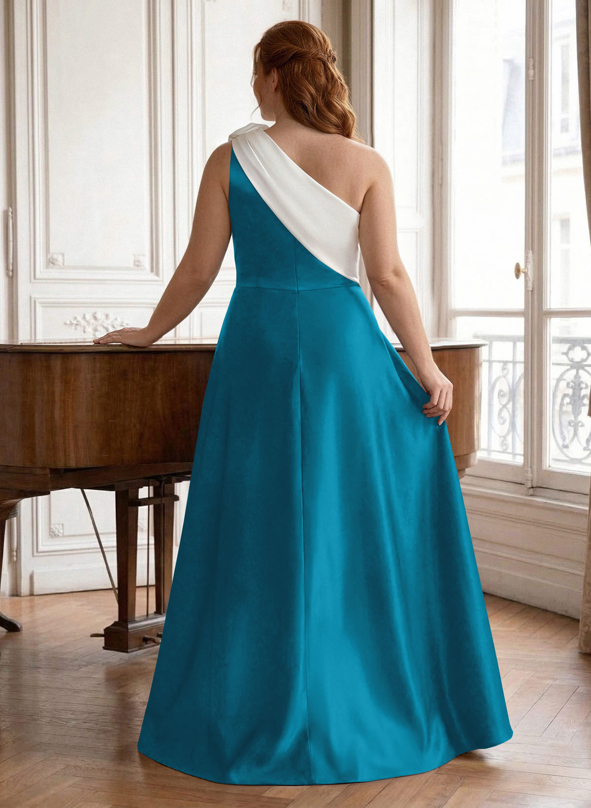Unique Flower(s) One-Shoulder Overskirt Floor-Length Satin Mother Of The Bride Dresses, product image 28