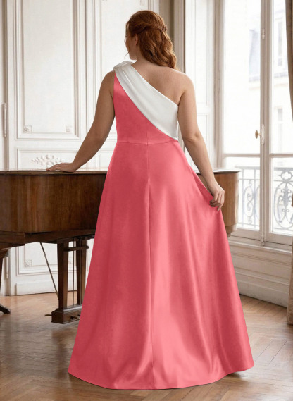 Unique Flower(s) One-Shoulder Overskirt Floor-Length Satin Mother Of The Bride Dresses, product image 60