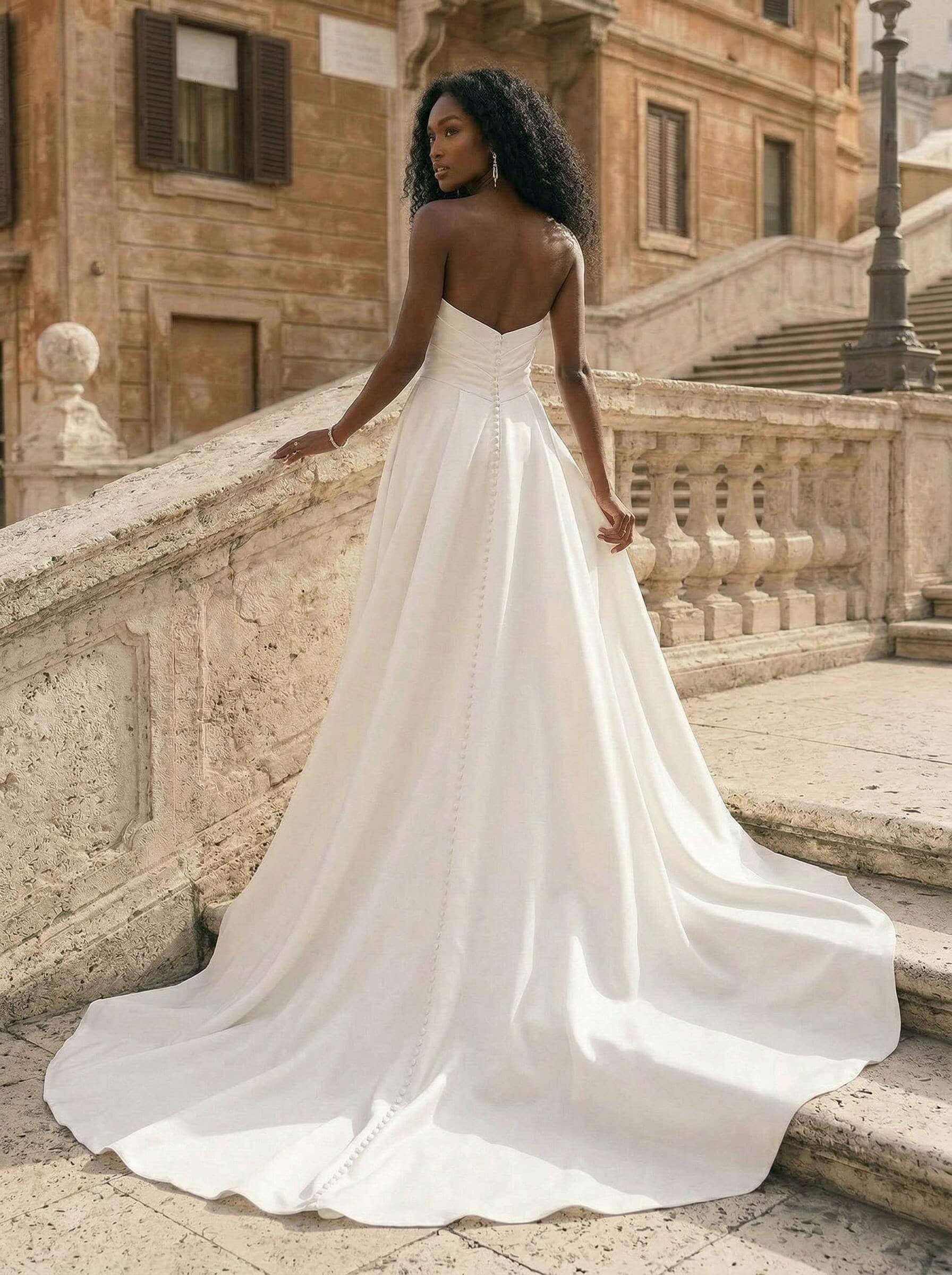 A-Line Sweetheart Sleeveless Court Train Satin Plus Size Wedding Dresses With High Split, product image 2