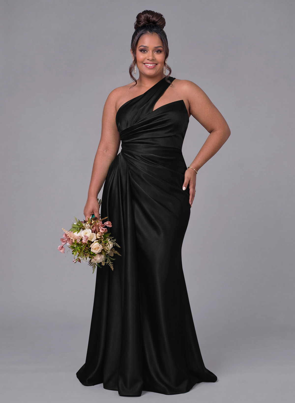 Sheath/Column One-Shoulder Silk Like Satin Bridesmaid Dresses With Ruffle, product image 282