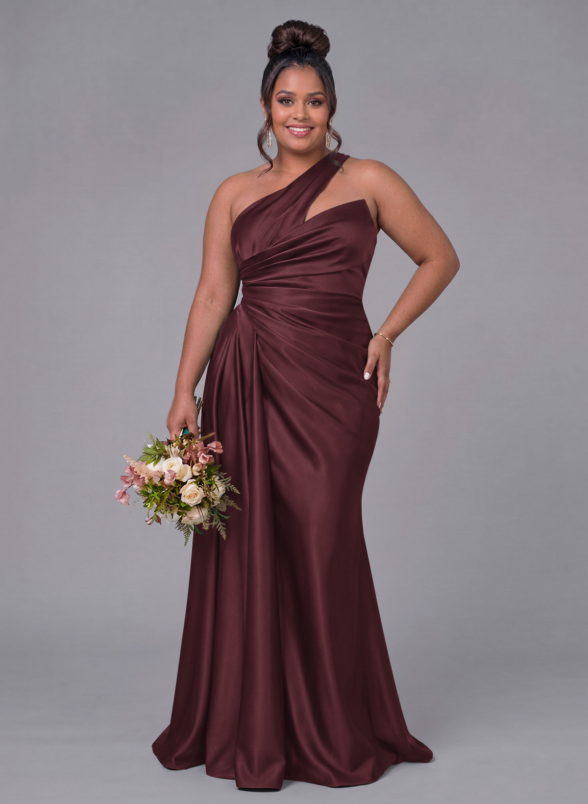 Sheath/Column One-Shoulder Silk Like Satin Bridesmaid Dresses With Ruffle, product image 266