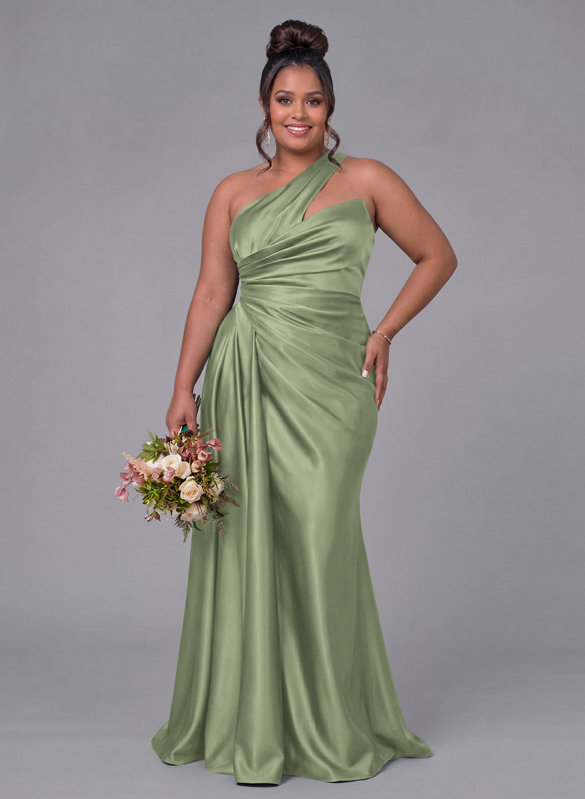 Sheath/Column One-Shoulder Silk Like Satin Bridesmaid Dresses With Ruffle, product image 268