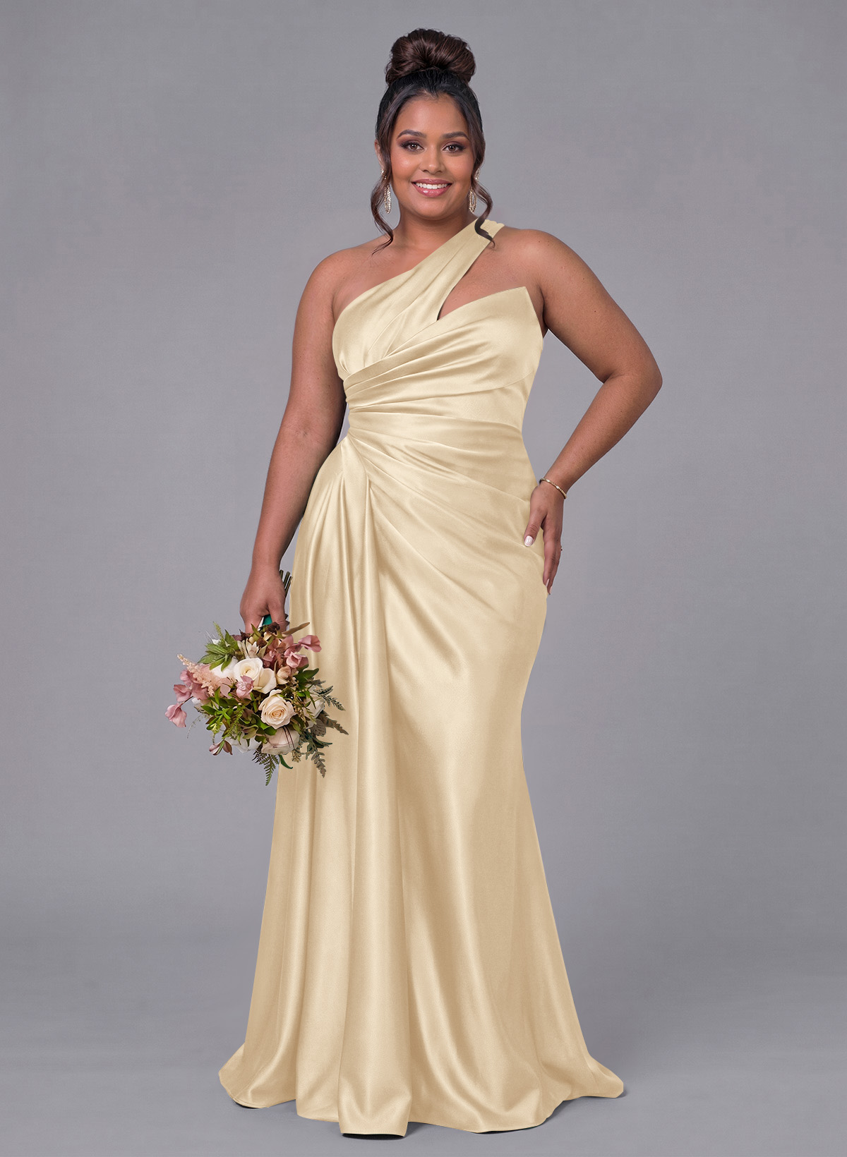Sheath/Column One-Shoulder Silk Like Satin Bridesmaid Dresses With Ruffle, product image 278