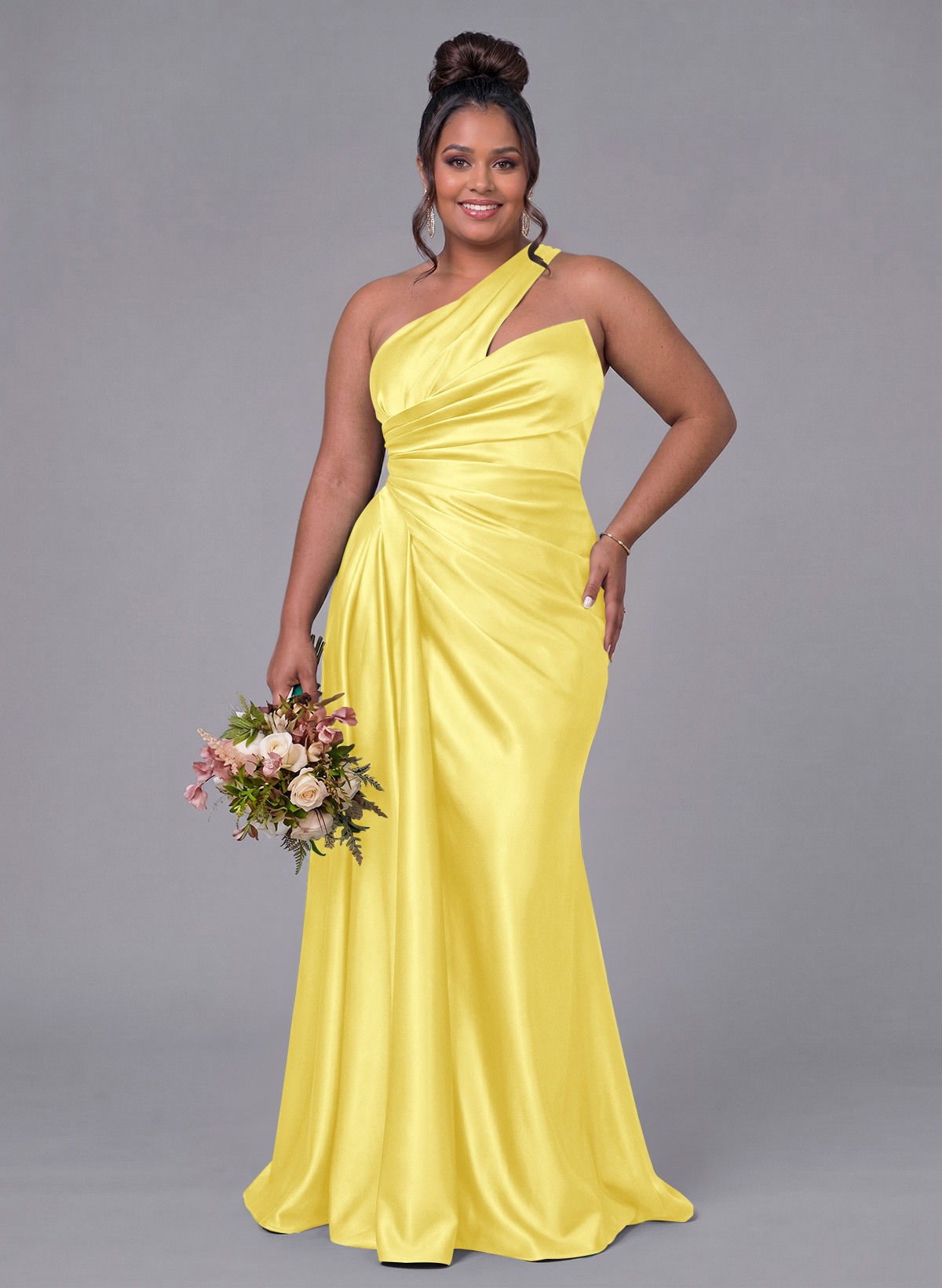Sheath/Column One-Shoulder Silk Like Satin Bridesmaid Dresses With Ruffle, product image 306