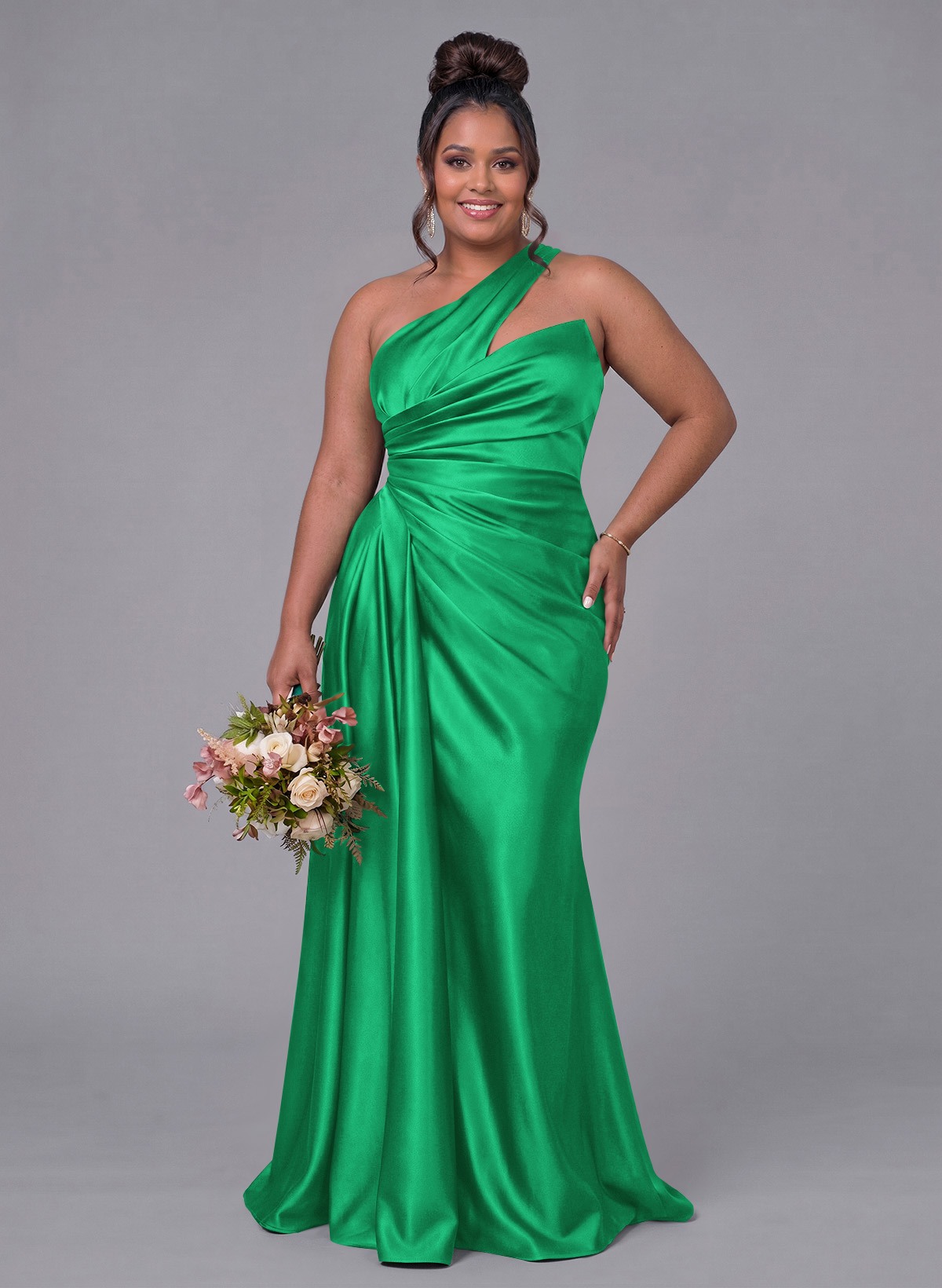 Sheath/Column One-Shoulder Silk Like Satin Bridesmaid Dresses With Ruffle, product image 350