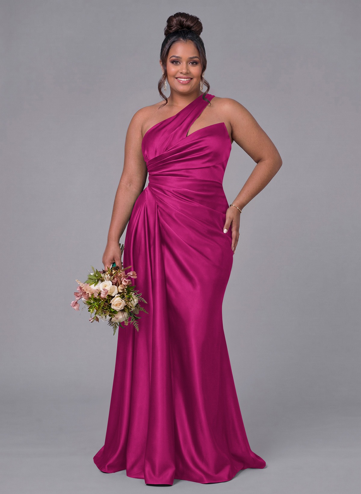 Sheath/Column One-Shoulder Silk Like Satin Bridesmaid Dresses With Ruffle, product image 318