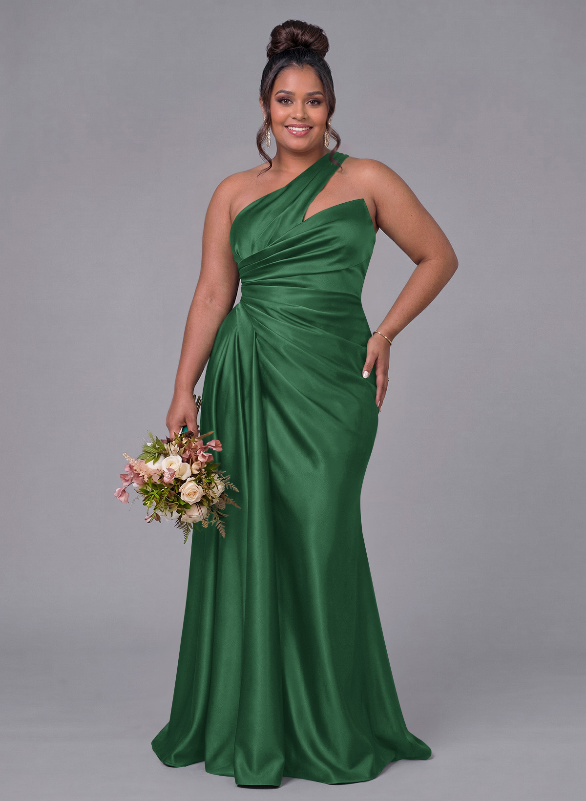 Sheath/Column One-Shoulder Silk Like Satin Bridesmaid Dresses With Ruffle, product image 310