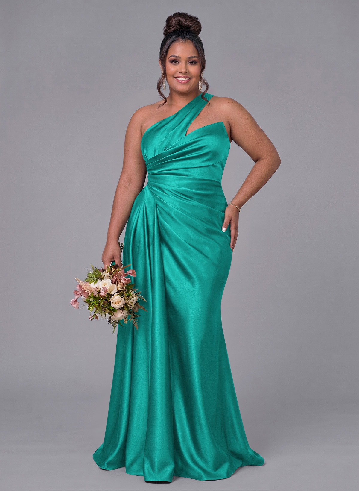 Sheath/Column One-Shoulder Silk Like Satin Bridesmaid Dresses With Ruffle, product image 308