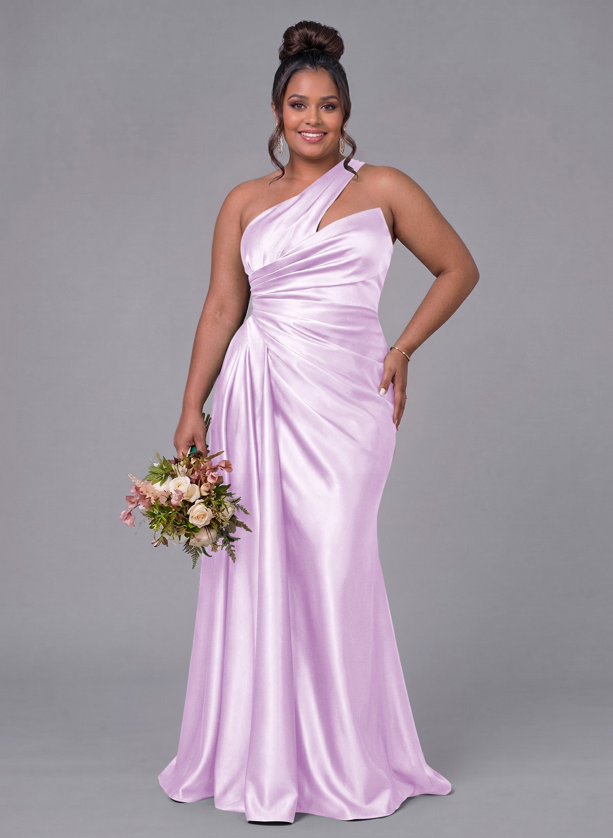 Sheath/Column One-Shoulder Silk Like Satin Bridesmaid Dresses With Ruffle, product image 284