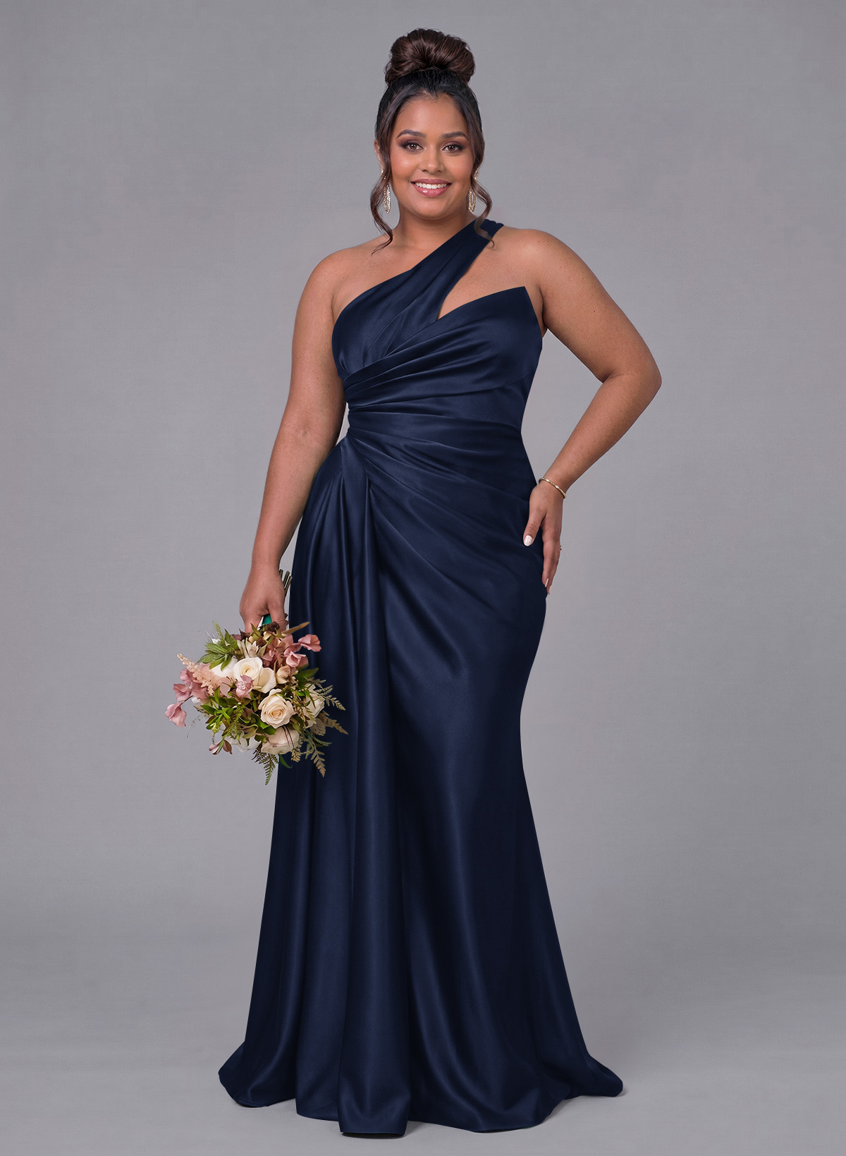 Sheath/Column One-Shoulder Silk Like Satin Bridesmaid Dresses With Ruffle, product image 304