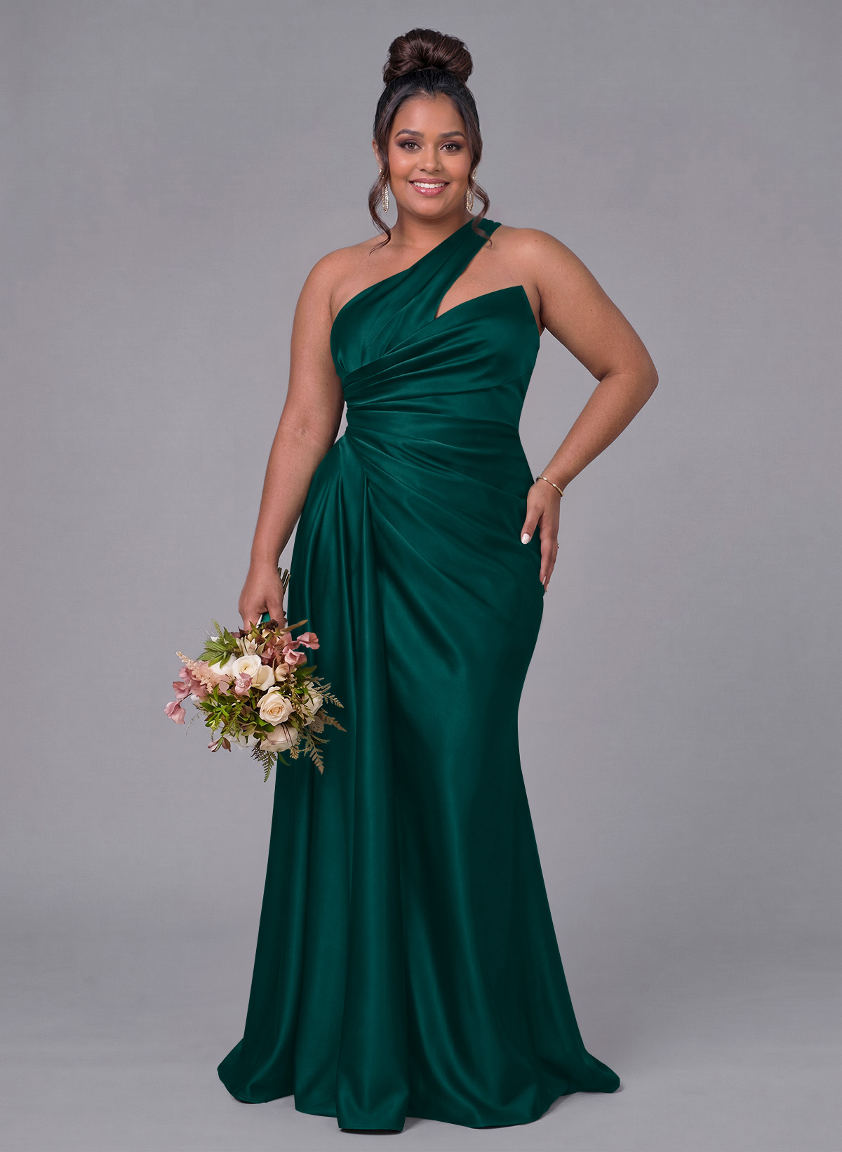 Sheath/Column One-Shoulder Silk Like Satin Bridesmaid Dresses With Ruffle, product image 298