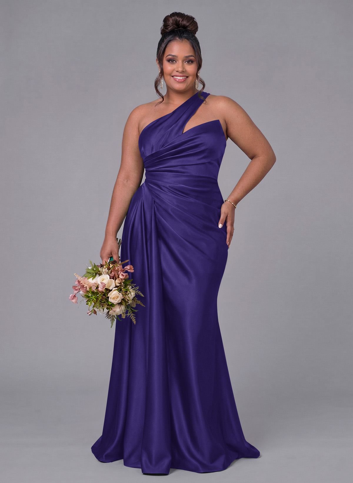 Sheath/Column One-Shoulder Silk Like Satin Bridesmaid Dresses With Ruffle, product image 314