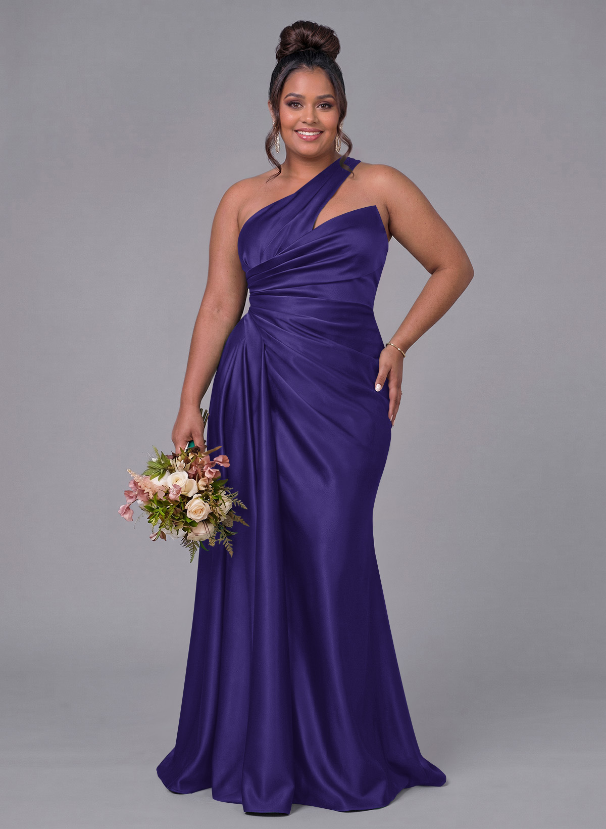 Sheath/Column One-Shoulder Silk Like Satin Bridesmaid Dresses With Ruffle, product image 314