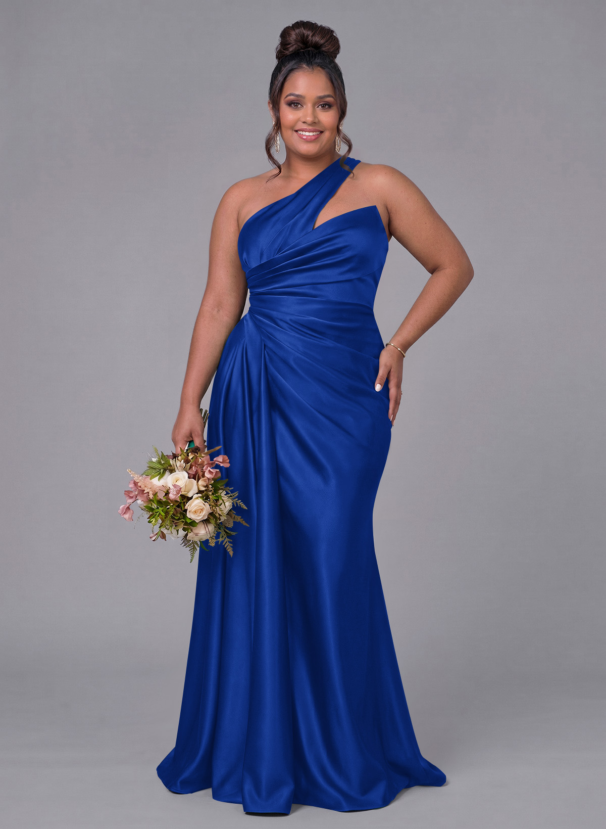 Sheath/Column One-Shoulder Silk Like Satin Bridesmaid Dresses With Ruffle, product image 274