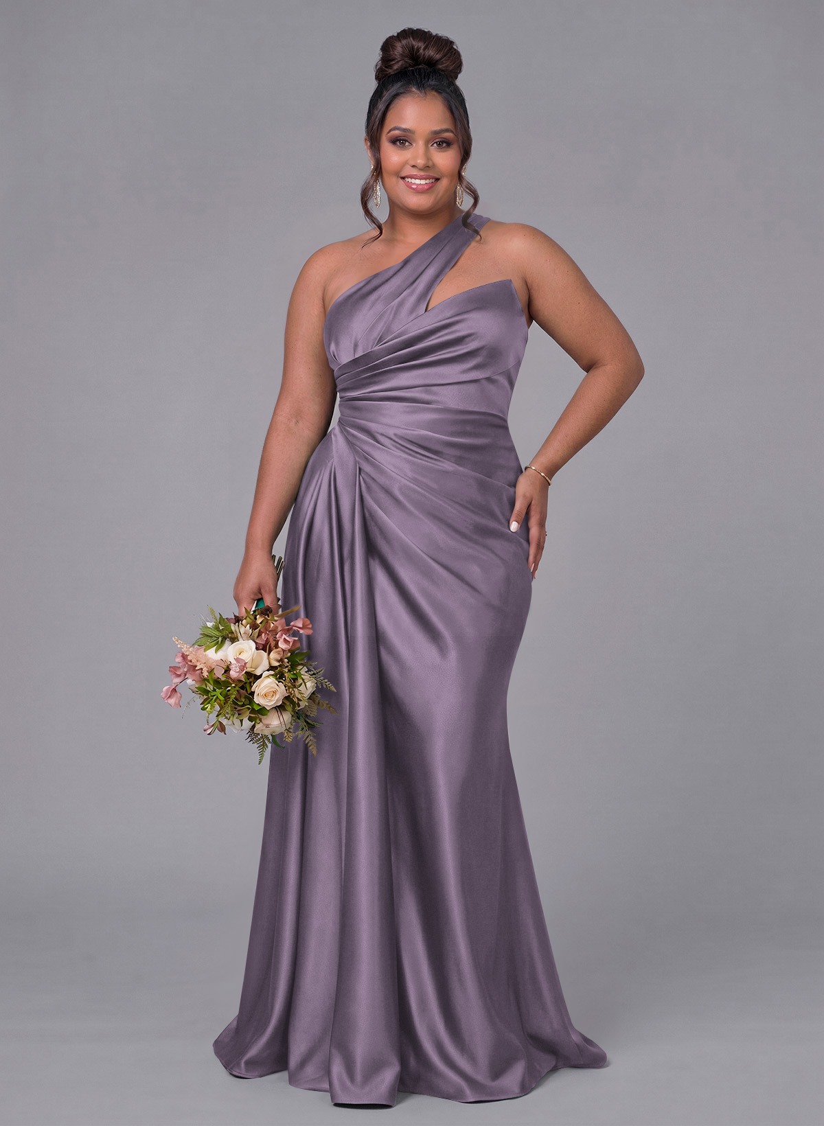 Sheath/Column One-Shoulder Silk Like Satin Bridesmaid Dresses With Ruffle, product image 276