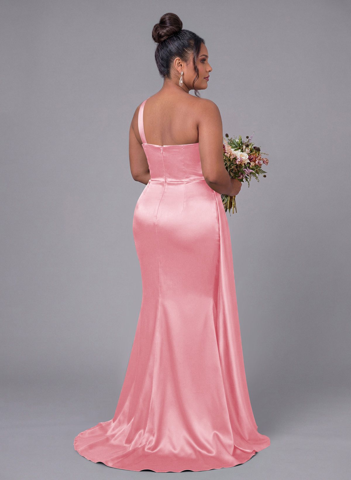 Sheath/Column One-Shoulder Silk Like Satin Bridesmaid Dresses With Ruffle, product image 265