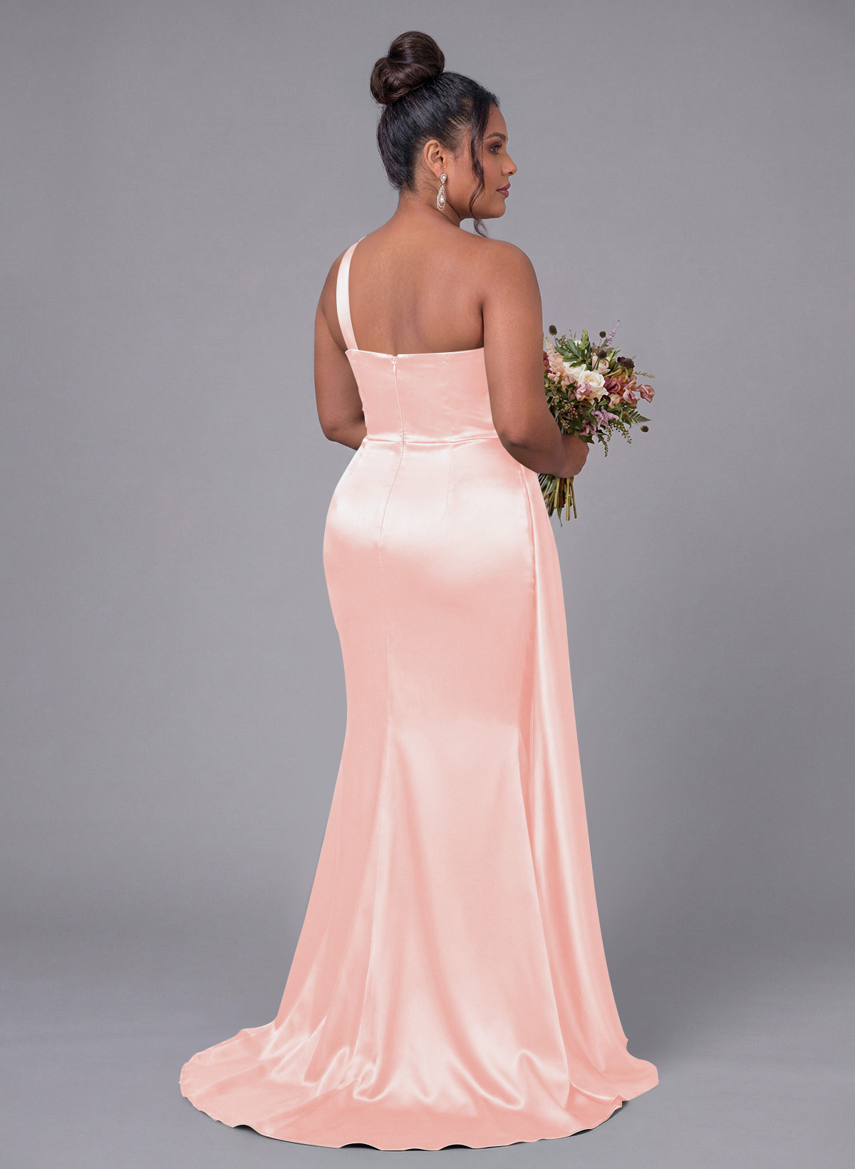 Sheath/Column One-Shoulder Silk Like Satin Bridesmaid Dresses With Ruffle, product image 273