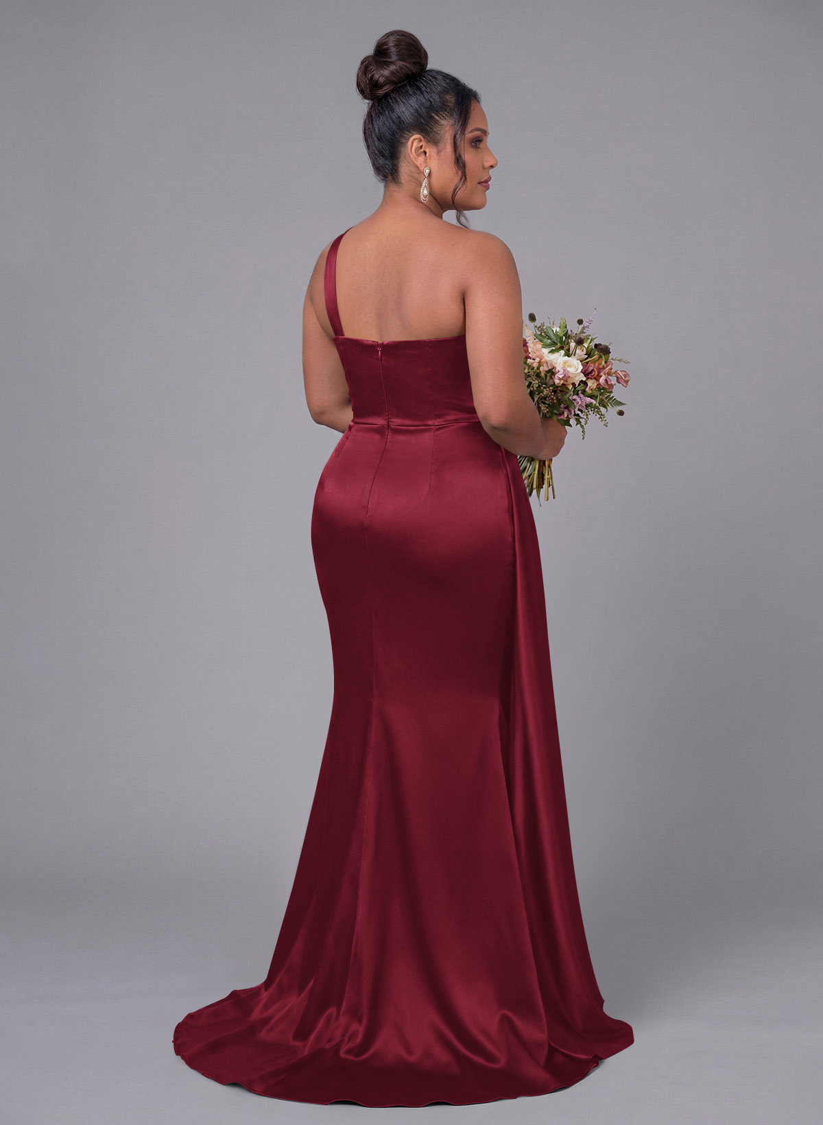 Sheath/Column One-Shoulder Silk Like Satin Bridesmaid Dresses With Ruffle, product image 263