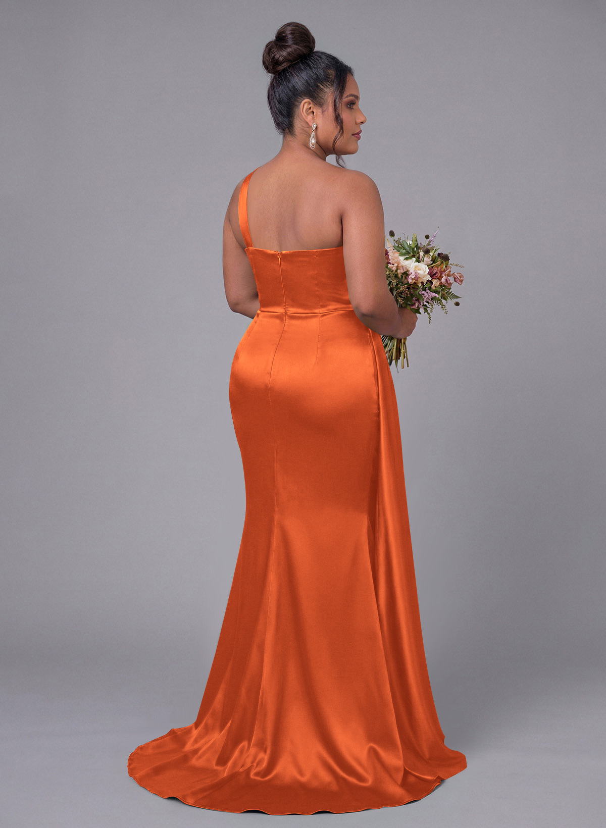 Sheath/Column One-Shoulder Silk Like Satin Bridesmaid Dresses With Ruffle, product image 343