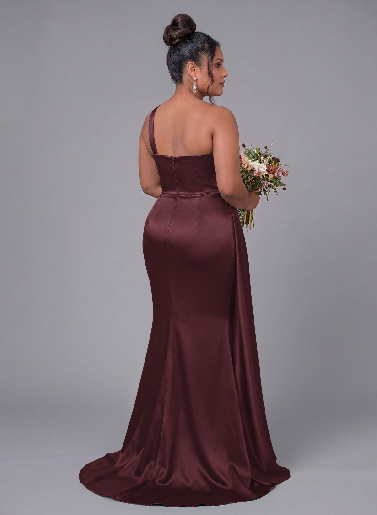 Sheath/Column One-Shoulder Silk Like Satin Bridesmaid Dresses With Ruffle, product image 267