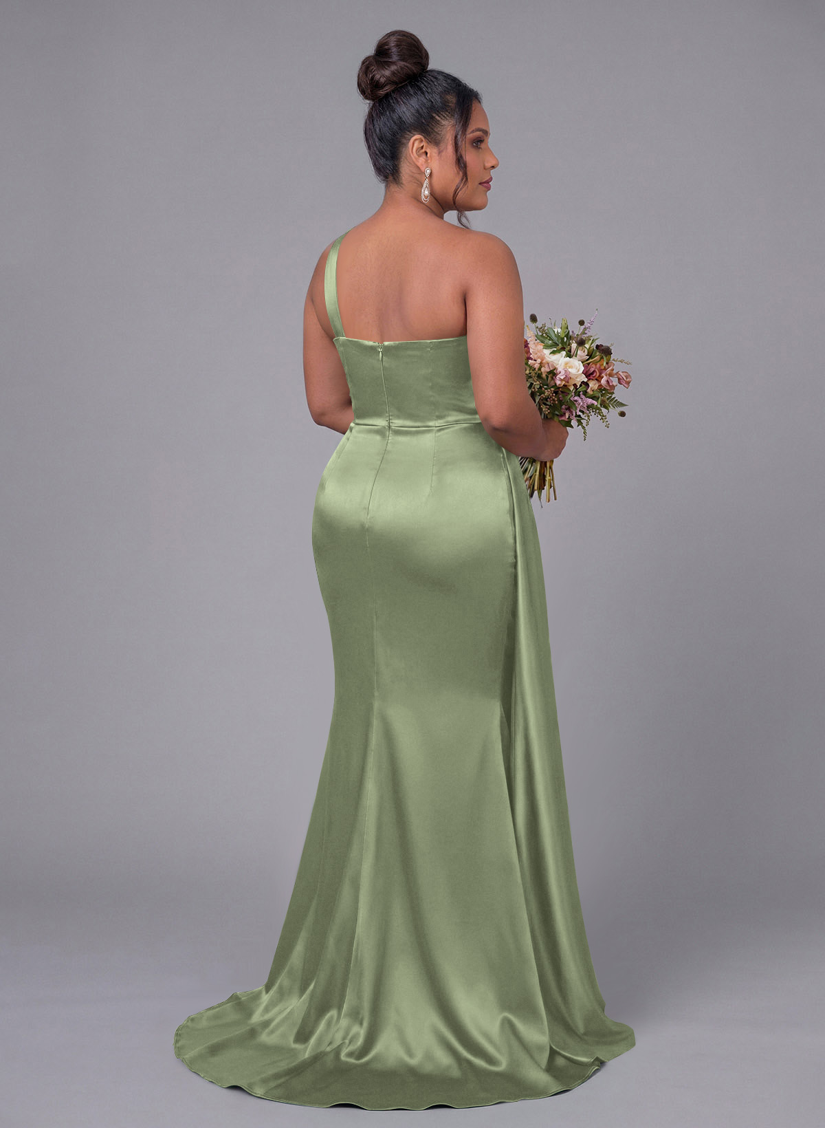 Sheath/Column One-Shoulder Silk Like Satin Bridesmaid Dresses With Ruffle, product image 269