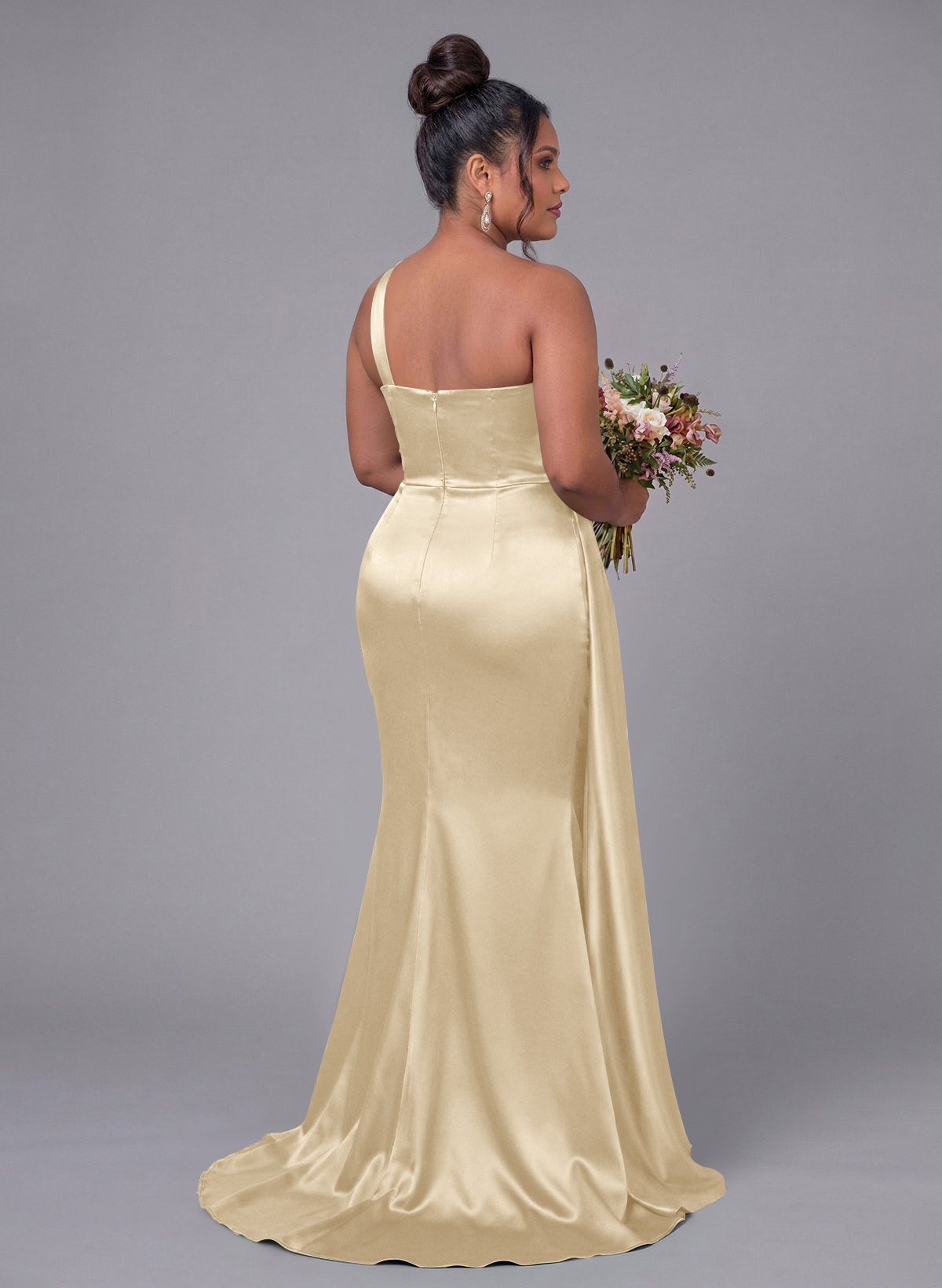 Sheath/Column One-Shoulder Silk Like Satin Bridesmaid Dresses With Ruffle, product image 279