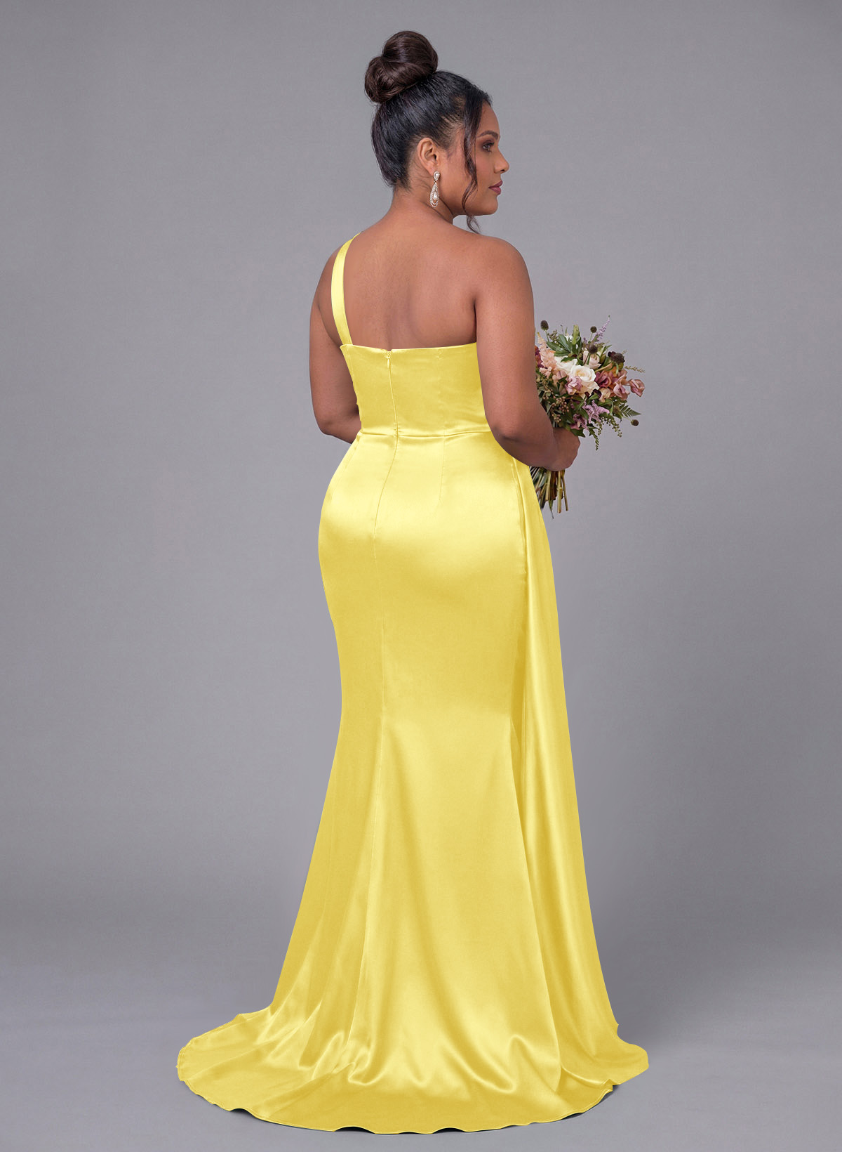 Sheath/Column One-Shoulder Silk Like Satin Bridesmaid Dresses With Ruffle, product image 307