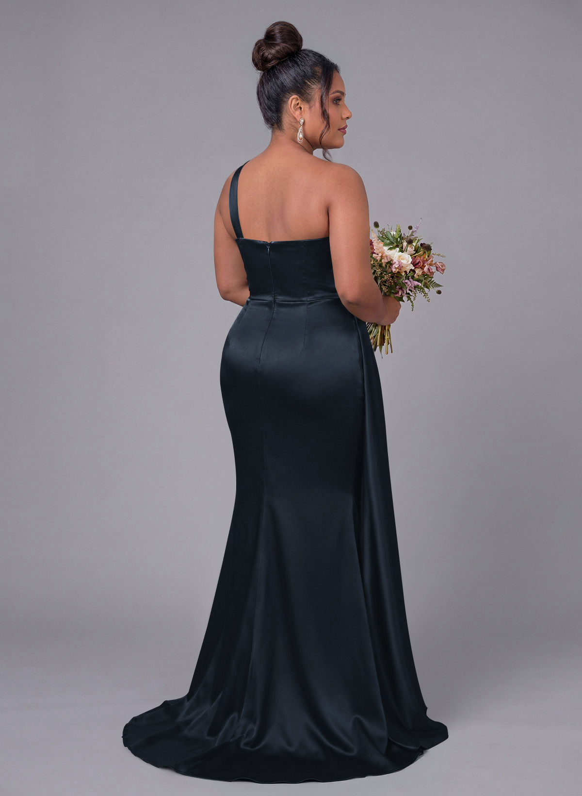 Sheath/Column One-Shoulder Silk Like Satin Bridesmaid Dresses With Ruffle, product image 261