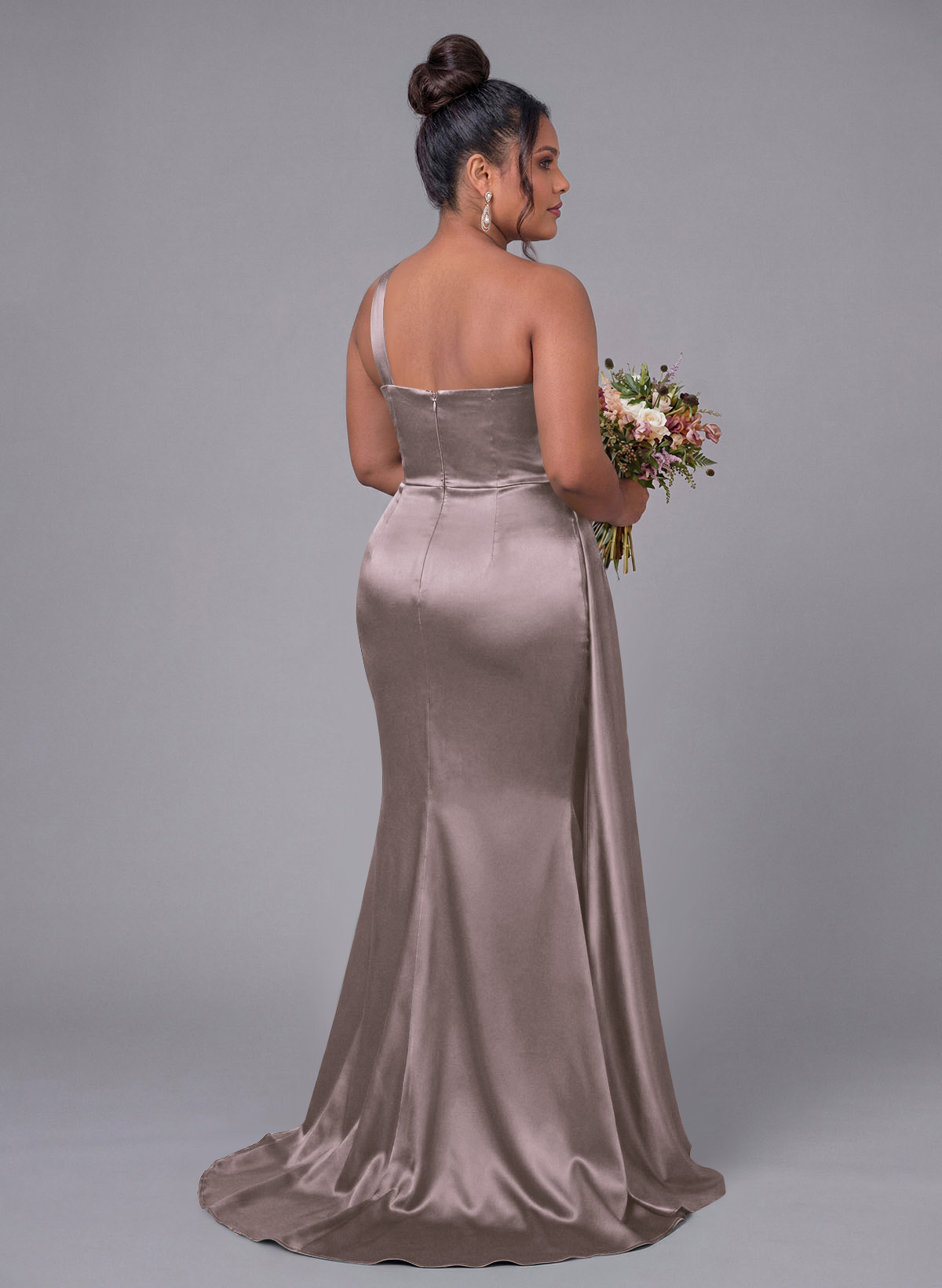 Sheath/Column One-Shoulder Silk Like Satin Bridesmaid Dresses With Ruffle, product image 287