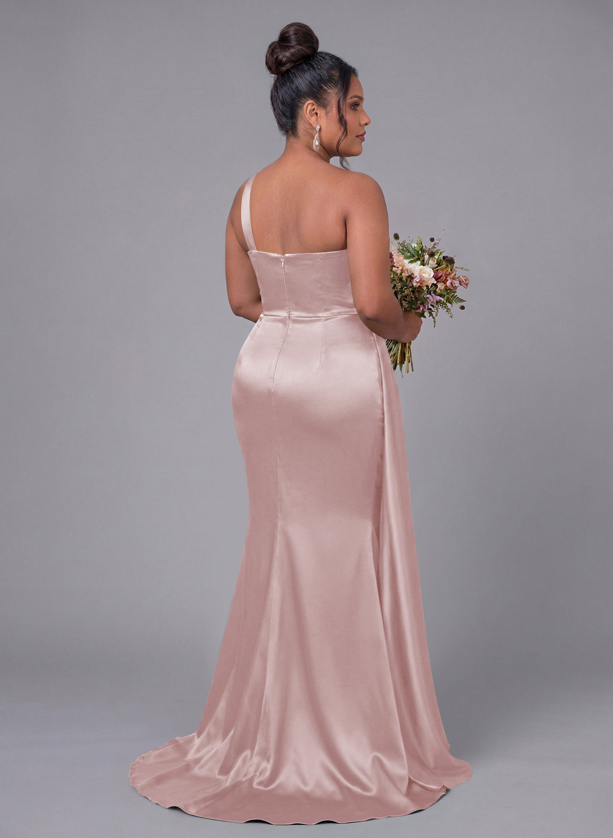 Sheath/Column One-Shoulder Silk Like Satin Bridesmaid Dresses With Ruffle, product image 259
