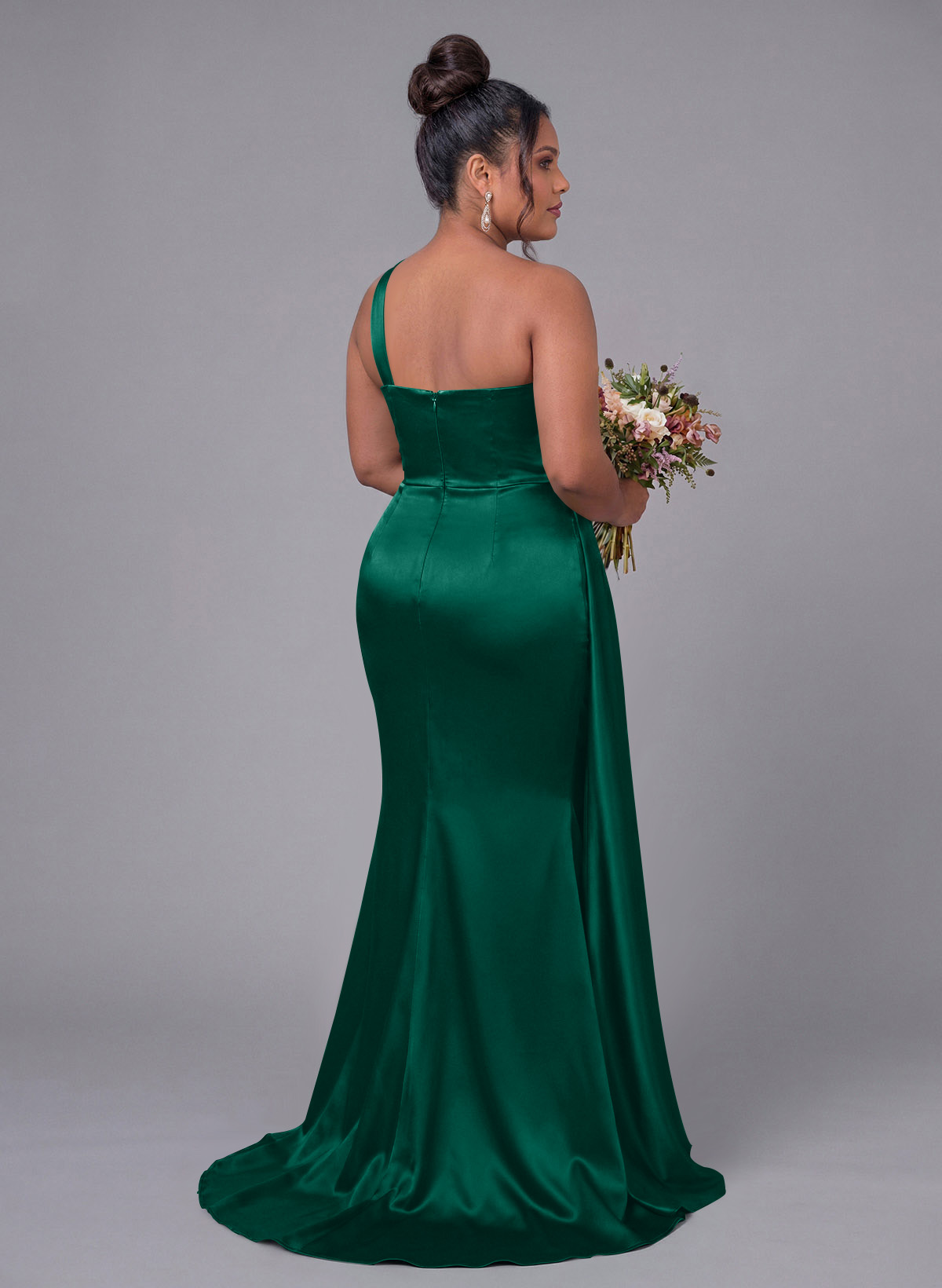Sheath/Column One-Shoulder Silk Like Satin Bridesmaid Dresses With Ruffle, product image 353