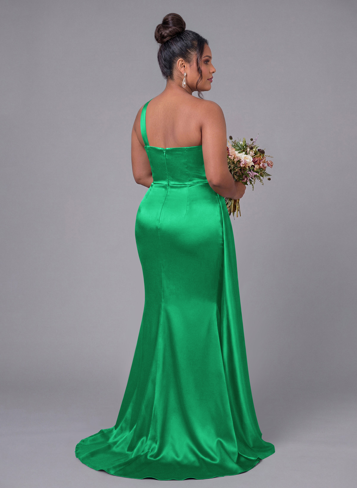 Sheath/Column One-Shoulder Silk Like Satin Bridesmaid Dresses With Ruffle, product image 351