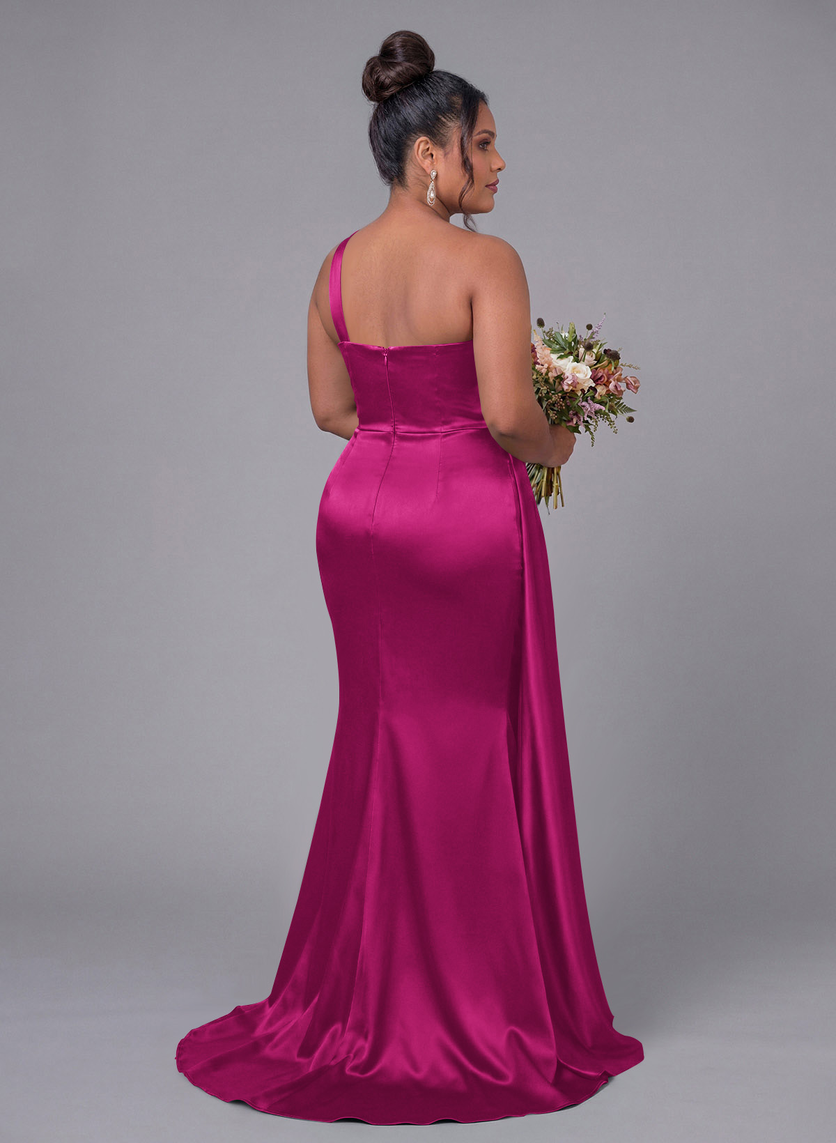 Sheath/Column One-Shoulder Silk Like Satin Bridesmaid Dresses With Ruffle, product image 319