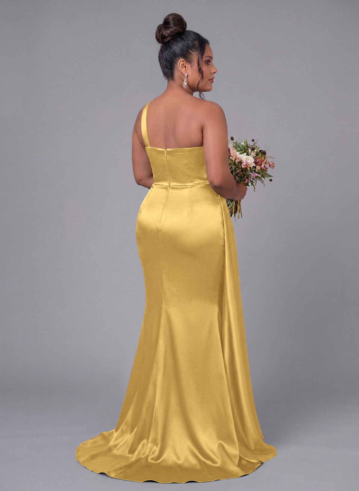 Sheath/Column One-Shoulder Silk Like Satin Bridesmaid Dresses With Ruffle, product image 325