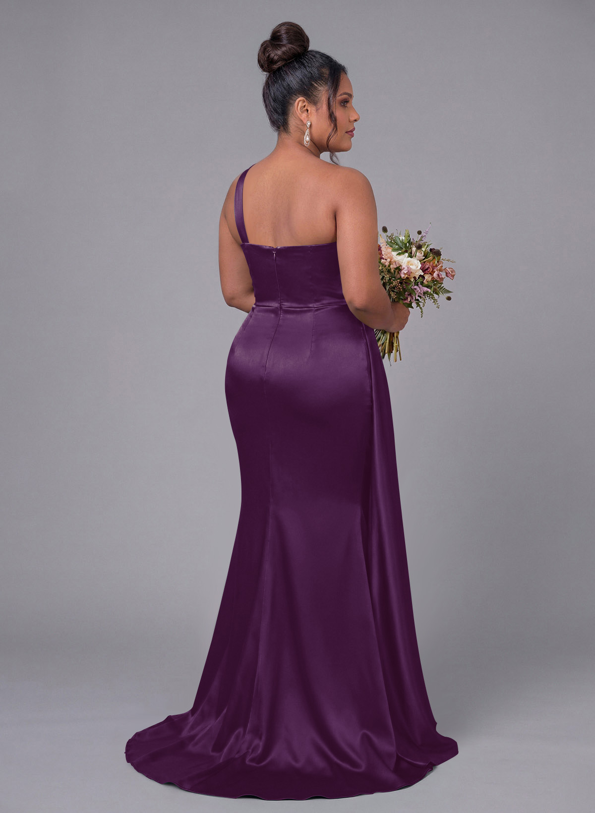 Sheath/Column One-Shoulder Silk Like Satin Bridesmaid Dresses With Ruffle, product image 289